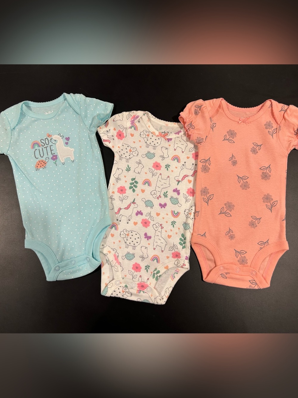 🌸NWOT🌸 Girls Short-Sleeve Llama and Floral One-Piece Bodysuit Trio